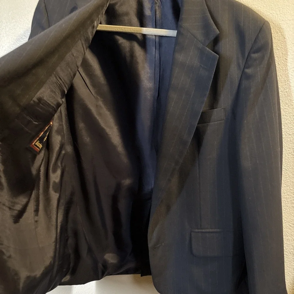 Barrington Blazer Mens 38 Short Black Pinstripe Two Buttons Wool Poly Blend